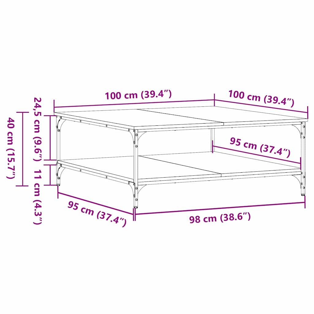 Soffbord Åldrat Trä 100 x 100 x 40 cm