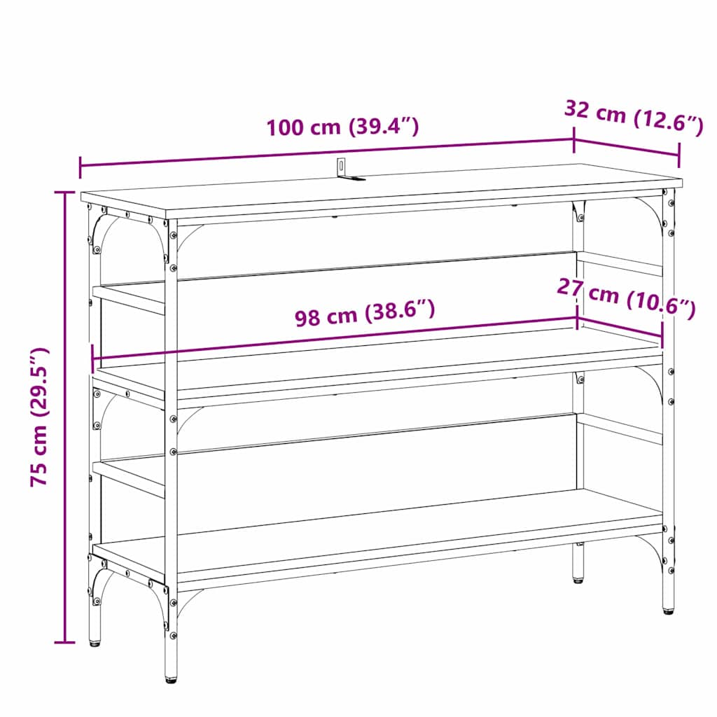 Avlastningsbord Konsollbord Svart Ek med hylla 100 x 32 x 75 cm