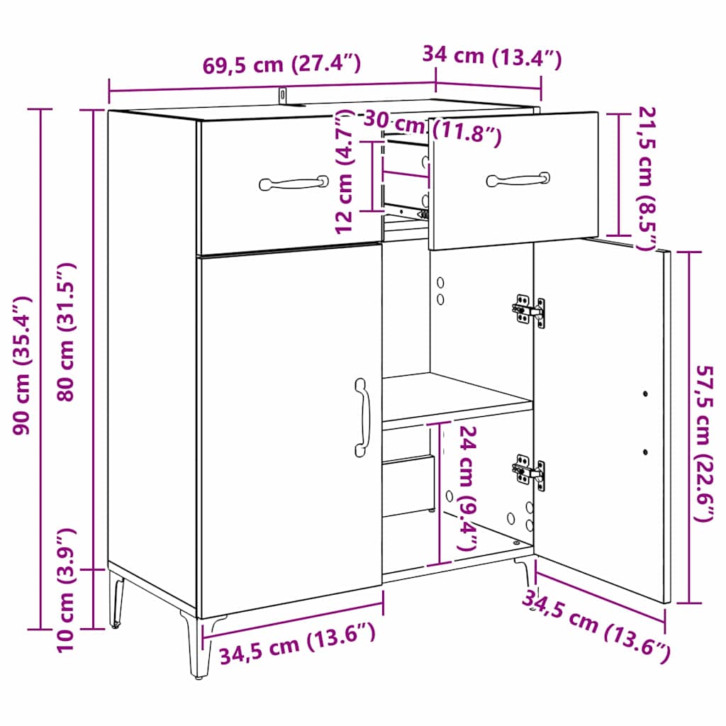 Skänk Artisan Ek med låda 34 x 69.5 x 90 cm