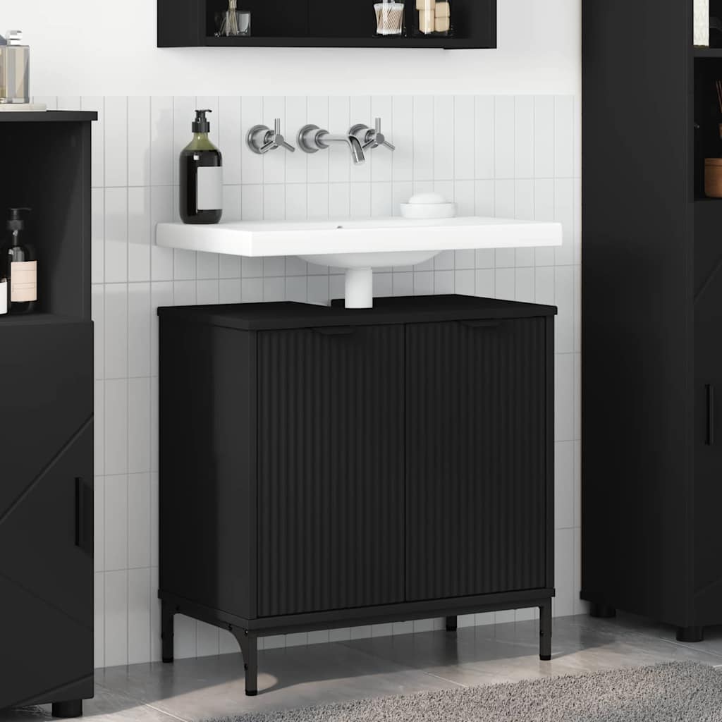 Badrumsunderskåp med handfat med lagring Svart 60,5 x 33,5 x 61 cm