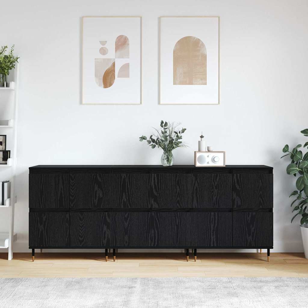 Skåp Svart 3 pcs Svart Ek 180 x 35 x 70 cm