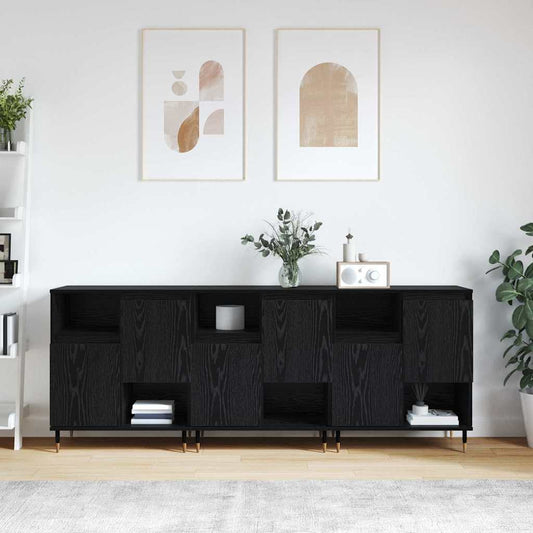 Skåp Svart 3 pcs Svart Ek 180 x 35 x 70 cm