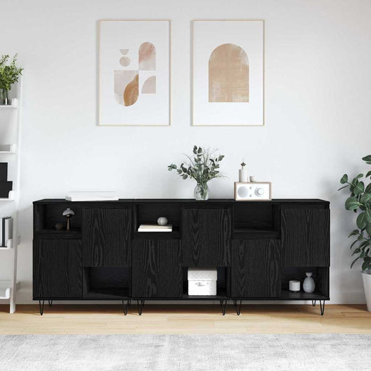 Skåp Svart 3 pcs Svart Ek 180 x 35 x 70 cm