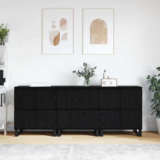 Skåp Svart Ek 3 pcs 180 x 35 x 70 cm