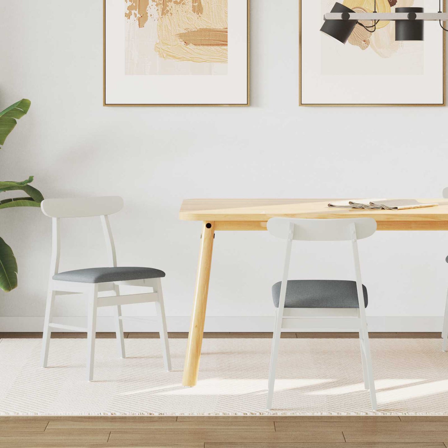 Matstol 2 pcs Vitt och Grått Massivt Trä