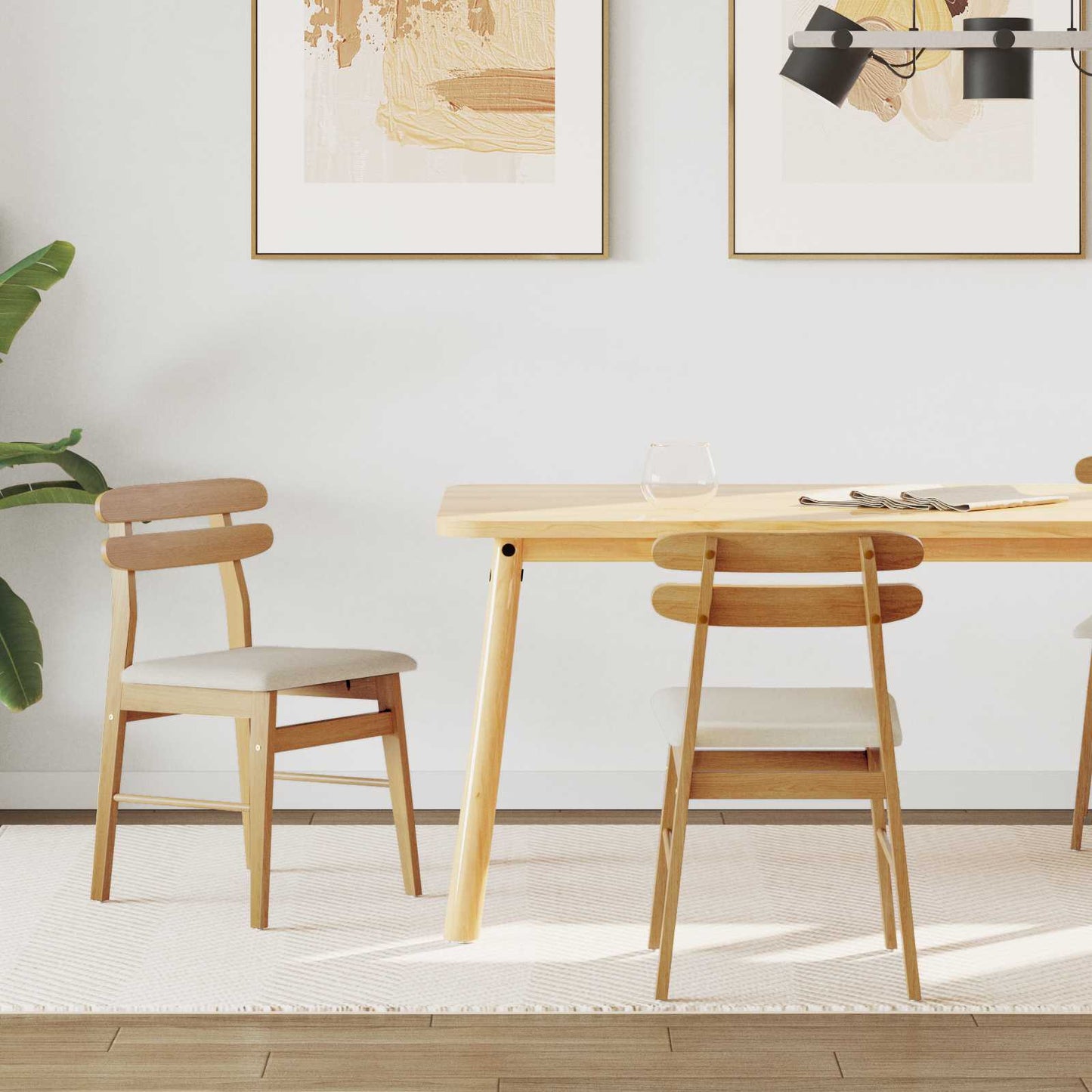 Matstol 2 pcs Naturlig och ljus Massivt Trä