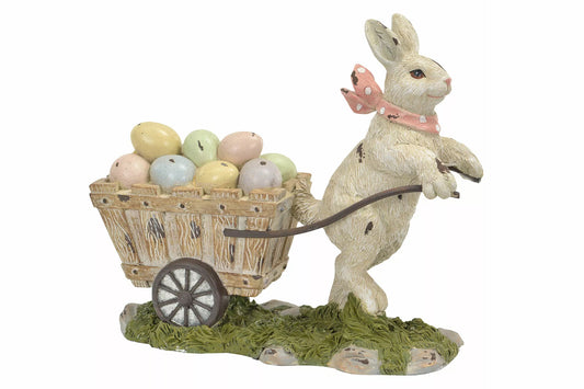 Påskdekoration Hare Drar Äggkärra Polyresin 23x9x20cm