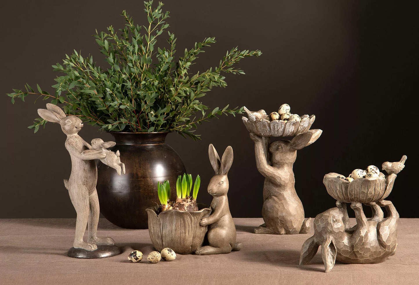 Påskdekoration Hare Liggande Skål Polyresin 23x14,5x23cm