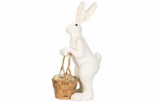 Påskdekoration Hare Med Korg Vit Stor 39x60x110cm