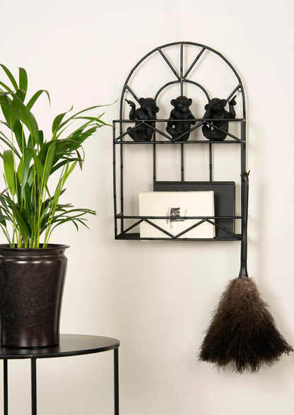 Vägghylla Metall Bambu Svart 38x13x57,5cm