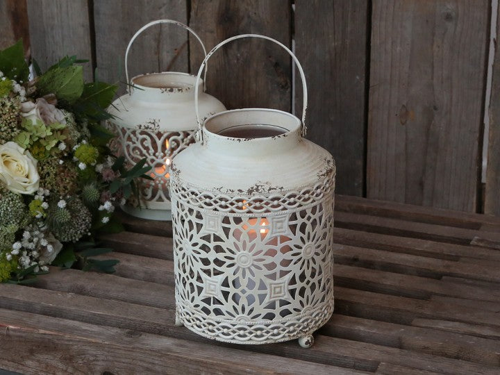 Ljuslykta med mönster H22 / Ø16 cm creme