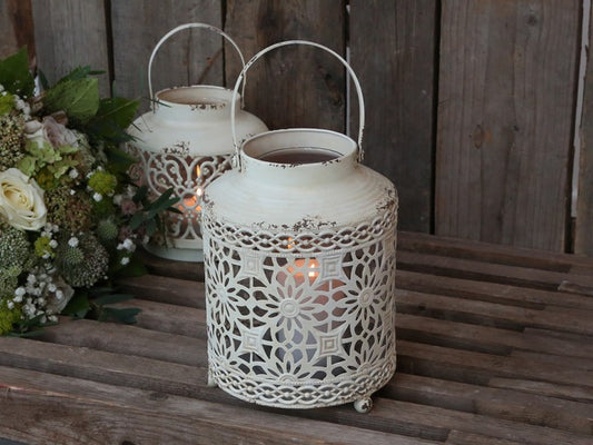 Ljuslykta med mönster H22 / Ø16 cm creme