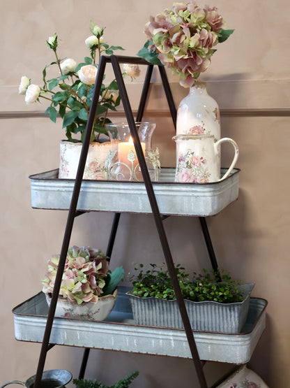 Hylla Bokhylla med 4 zinkhyllor H160 / L95,5 / B36 cm antik zink drop