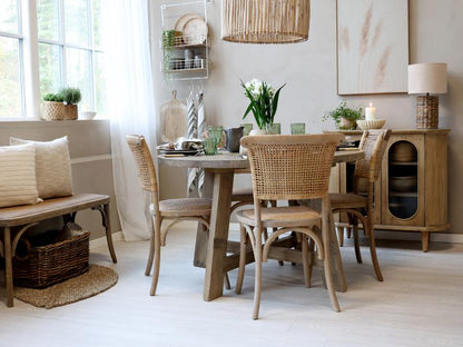Byrå skänk räfflade glasdörrar trä natur H85/L90/W40 cm drop