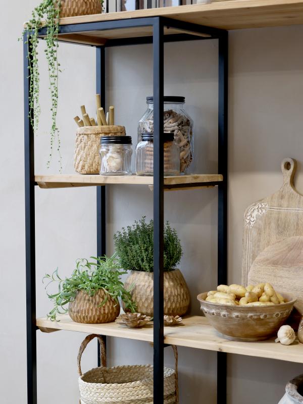 Hylla Bokhylla med 6 hyllor antik svart H183/L180/W35 cm drop