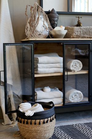 Skänk med 4 dörrar & hyllor H80/L121/B38 cm antiksvart drop