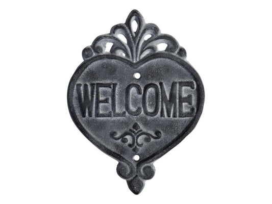 Utomhus Dekoration DIV. Skylt "Welcome" H18/L13 cm antikgrå