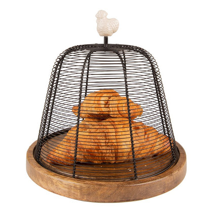 Dekorativt Fat Bricka med klocka Ø 24x24 cm Brun Beige Järn Trä