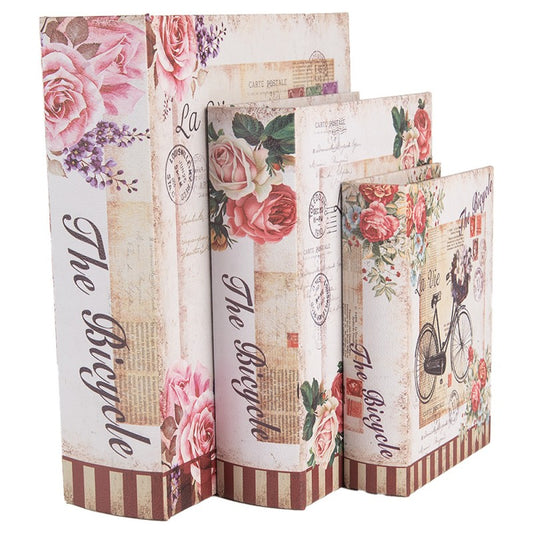 Dekoration Boklåda Set med 3 st 27/22/ 17 cm Beige träcykel