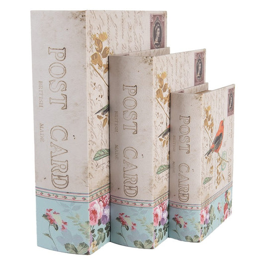Dekoration Boklåda Set med 3 böcker 27/22 /17 cm Beige träfågel