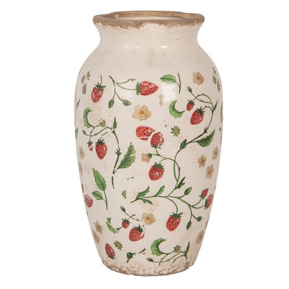 Dekorativ Vas Ø 16x27 cm Beige Röd Keramik Jordgubbar