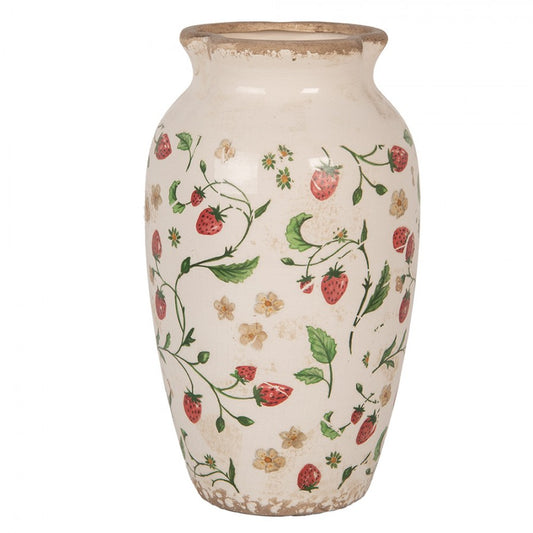 Dekorativ Vas Ø 16x27 cm Beige Röd Keramik Jordgubbar