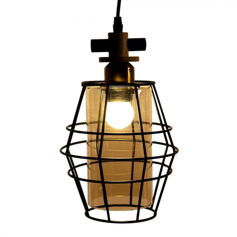 Taklampa Pendellampa 18x18x31 Cm Svart Metall Glas Matbordslampa