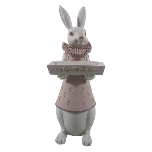 Påskdekoration Staty Kanin 15x13x37 cm Vit, rosa dekorativ i polyresin