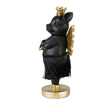 Dekoration Djur Gris 18 Cm Svart Guld Färg Polyresin