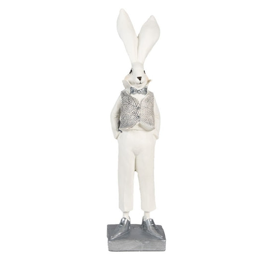 Påskdekoration Kanin 36 Cm Vit Silverfärgad Polyresin