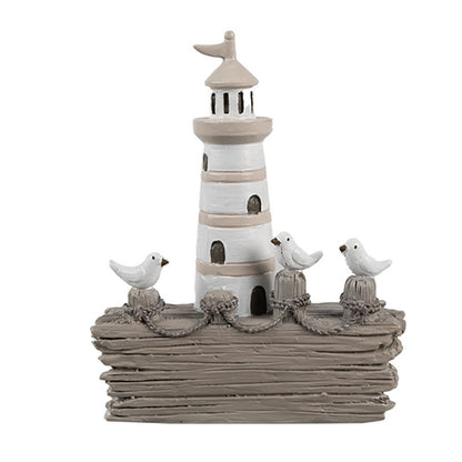 Maritim Dekoration fyr 10x4x12 cm Vit Brun