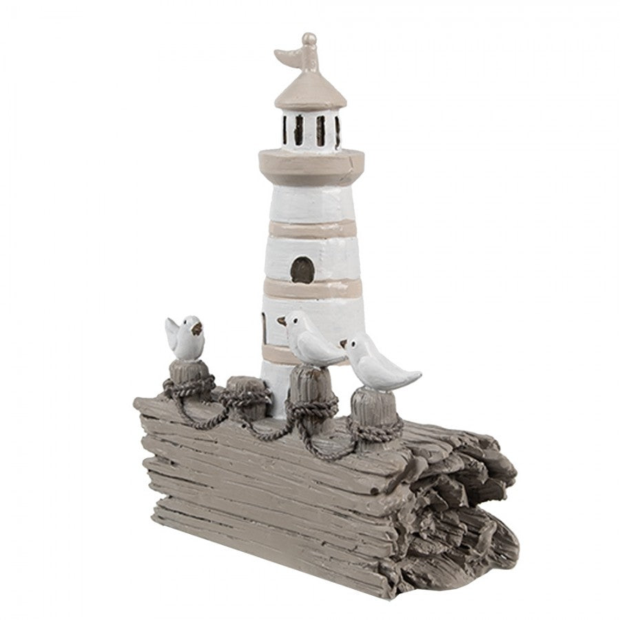 Maritim Dekoration fyr 10x4x12 cm Vit Brun