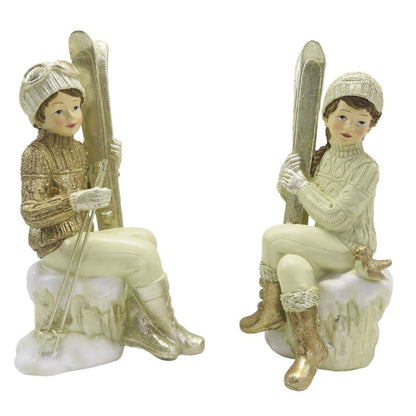 Juldekoration Inomhus 2-pack Barn 18 Cm Beige Guldfärgad Polyresin