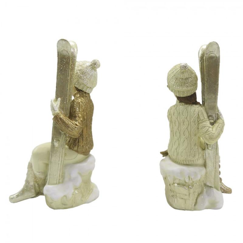 Juldekoration Inomhus 2-pack Barn 18 Cm Beige Guldfärgad Polyresin