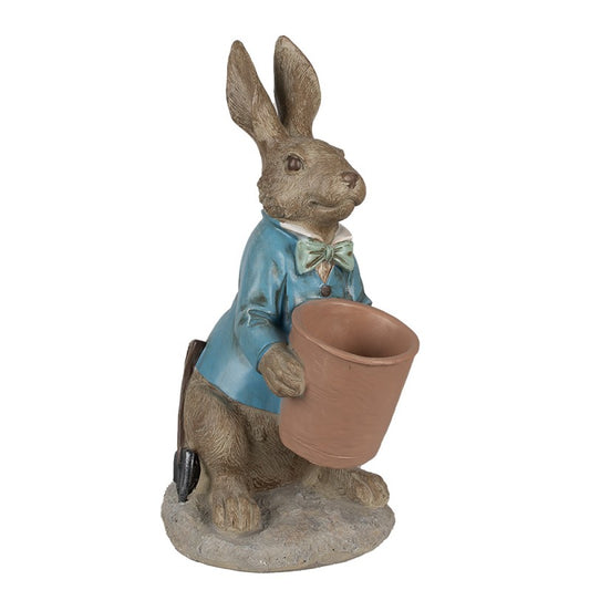 Påskdekoration Kanin 46 Cm Brun Blå Polyresin Blomkruka