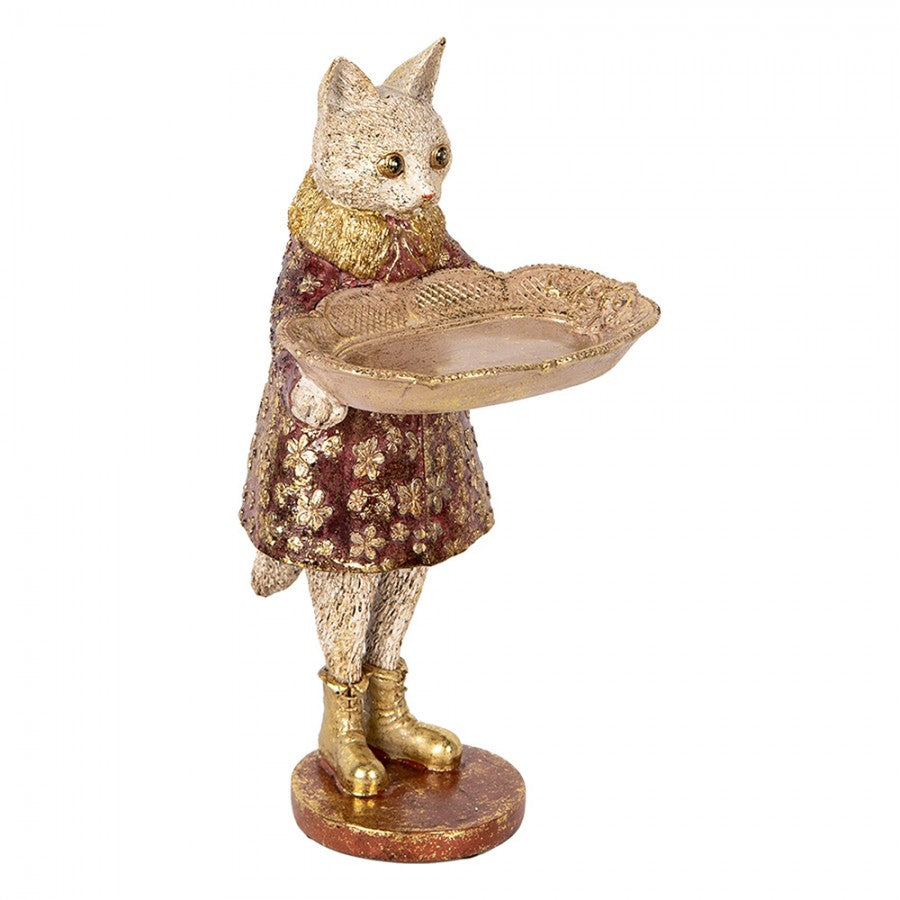 Dekoration Djur Katt 27 cm Beige Guldfärgad