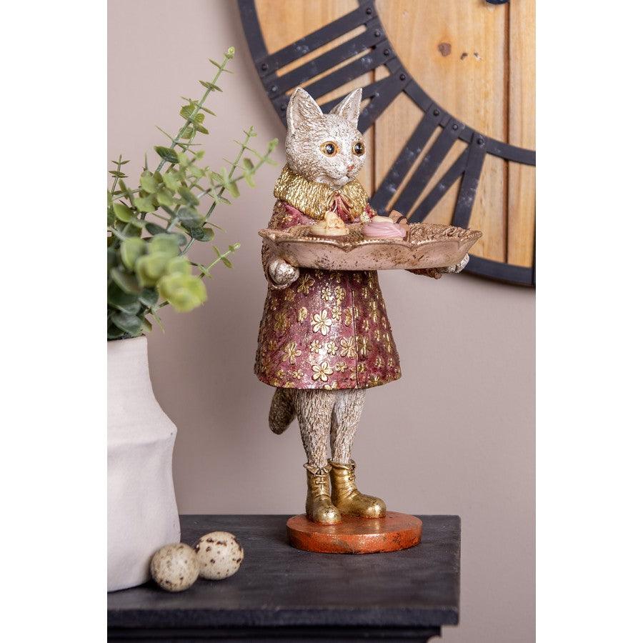 Dekoration Djur Katt 27 cm Beige Guldfärgad
