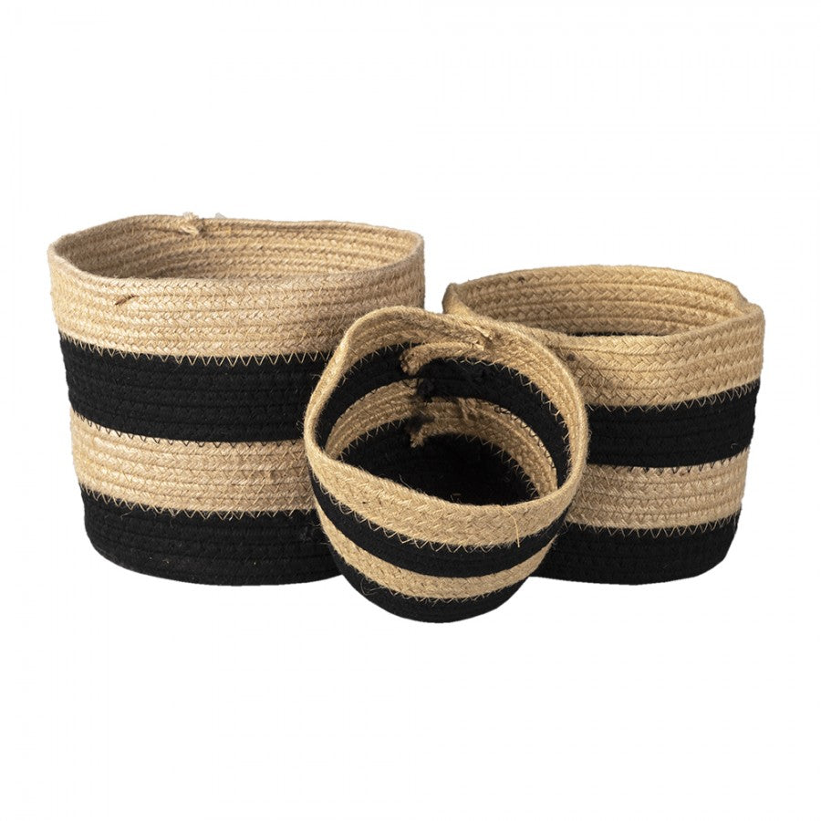 Dekorativ Korg Set om 3 Svarta Ø 22x19 cm