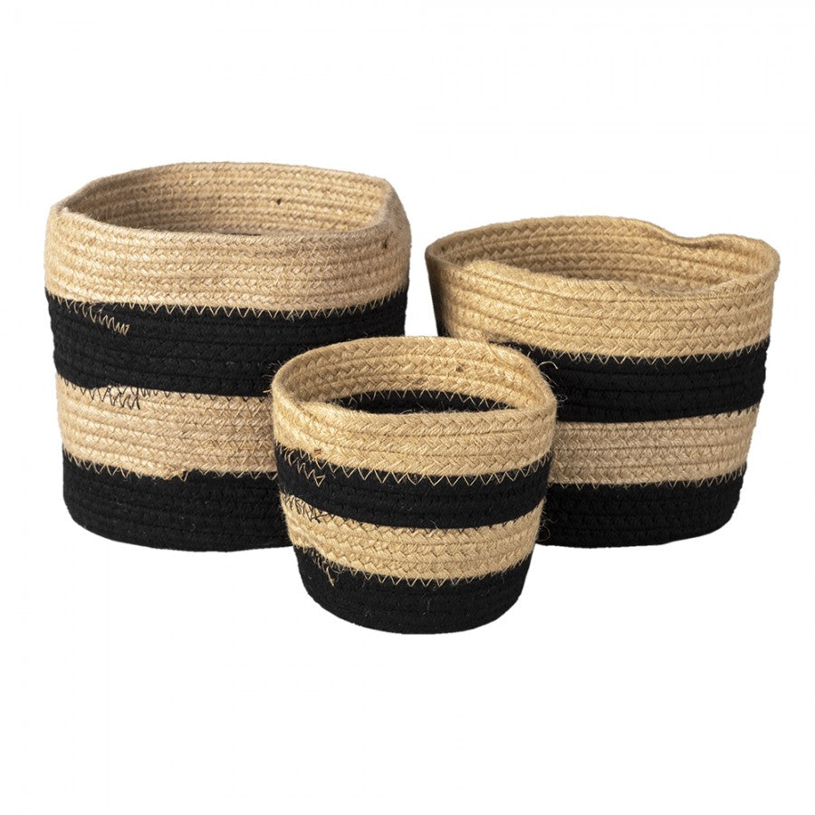 Dekorativ Korg Set om 3 Svarta Ø 22x19 cm