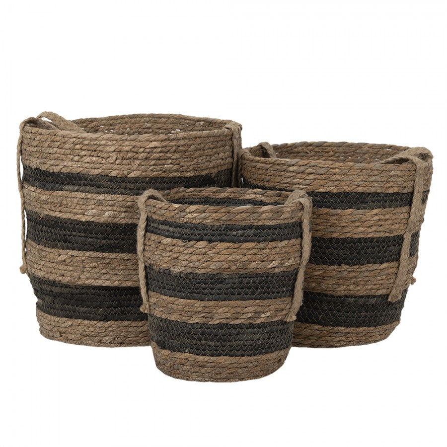 Dekorativ Korg Set om 3 Brun Ø 33x33 / Ø 28x30 / Ø 24x26 cm
