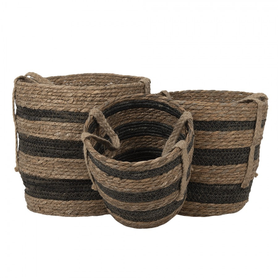 Dekorativ Korg Set om 3 Brun Ø 33x33 / Ø 28x30 / Ø 24x26 cm