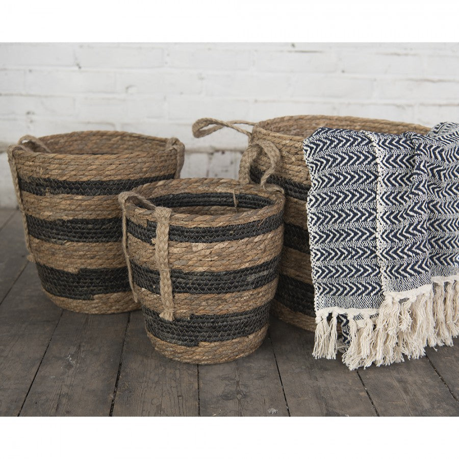 Dekorativ Korg Set om 3 Brun Ø 33x33 / Ø 28x30 / Ø 24x26 cm