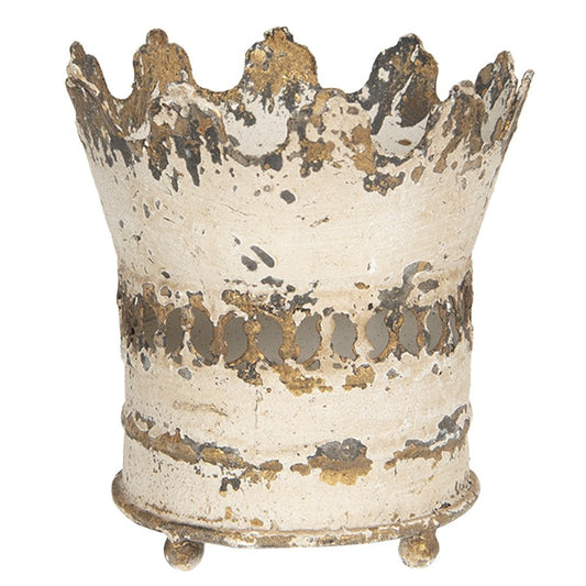 Ljusstake Värmeljushållare Krona Ø 14x15 Cm Beige i Metall