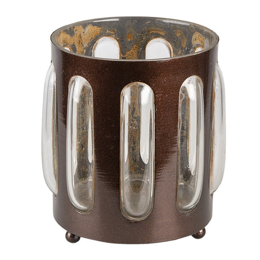 Ljusstake Värmeljushållare Brunt Metallglas Ø 14x13 Cm