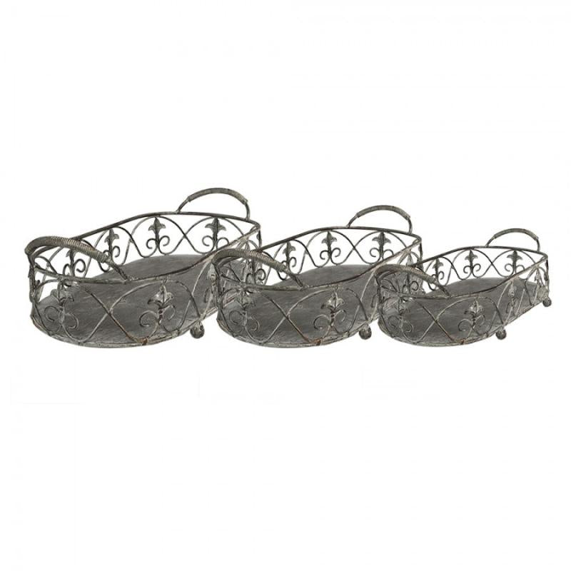 Dekorativ korg Förvaringskorg Järnväxthållare Grå 3-pack