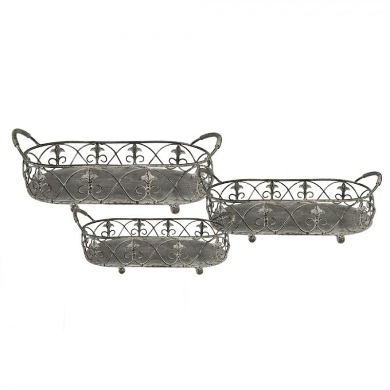 Dekorativ korg Förvaringskorg Järnväxthållare Grå 3-pack