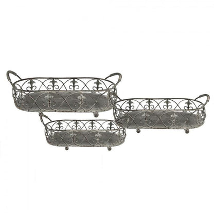 Dekorativ korg Förvaringskorg Järnväxthållare Grå 3-pack