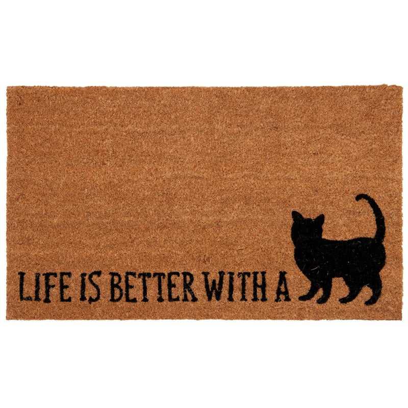 Dörrmatta Life is better with a cat  Brun 75x45x1 cm