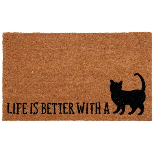Dörrmatta Life is better with a cat  Brun 75x45x1 cm