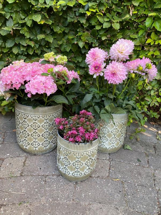 Blomkruka Inomhus Zink antikgröna, 3-pack H29xD26 cm